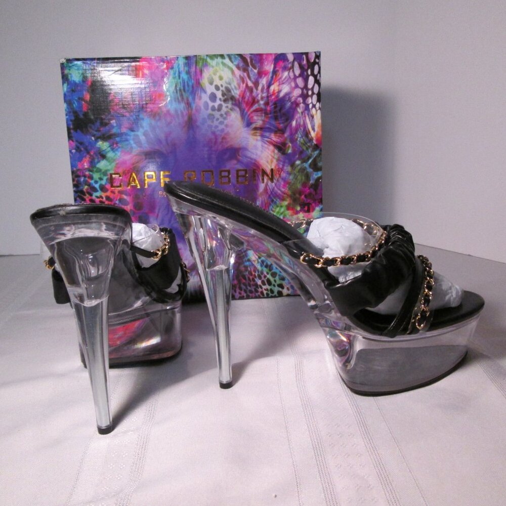 Cape Robbin Callum Black Gold Chain Platform Heels Sz 11 - Picture 5 of 11